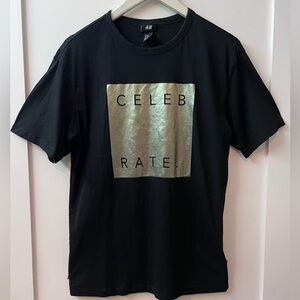 Men’s black printed t-shirt size xs 100% cotton "Celebrate"